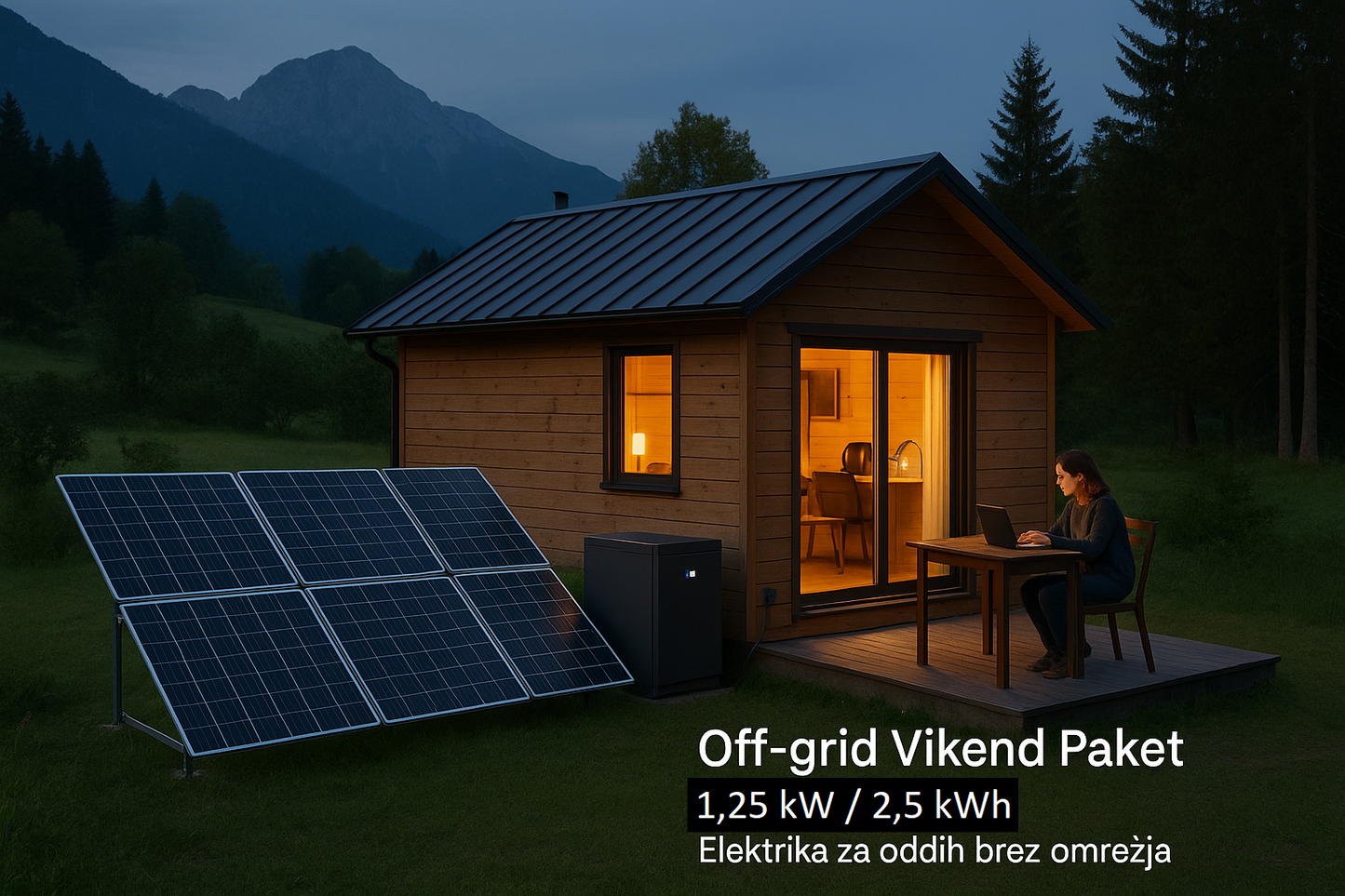 Off-grid vikend paket 1,25kW / 2,5kWh – elektrika za oddih brez omrežja