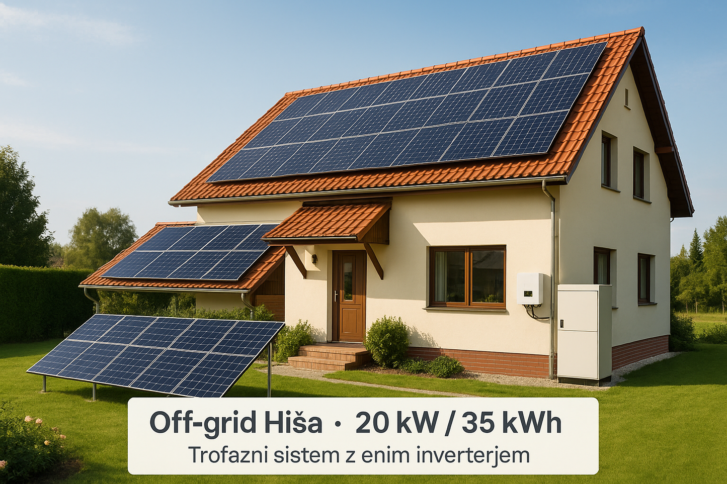 Off-grid hiša 20kW / 35kWh – trofazni sistem z enim inverterjem